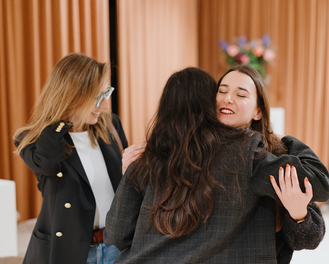 Team members collaborating and connecting in a modern workspace